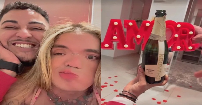 Influenciadora Leandrinha Du Art surpreende com pedido fofo de namoro e beija rapaz