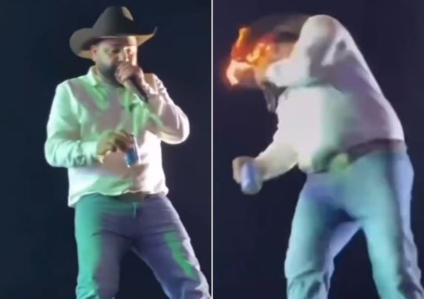 Sertanejo Léo fica ferido ao ter rosto atingido por fogo de máquina de efeito especial em show; vídeo