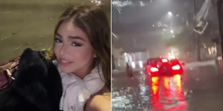 Melody fica presa em enchente no Rio e abandona carro após água invadir veículo